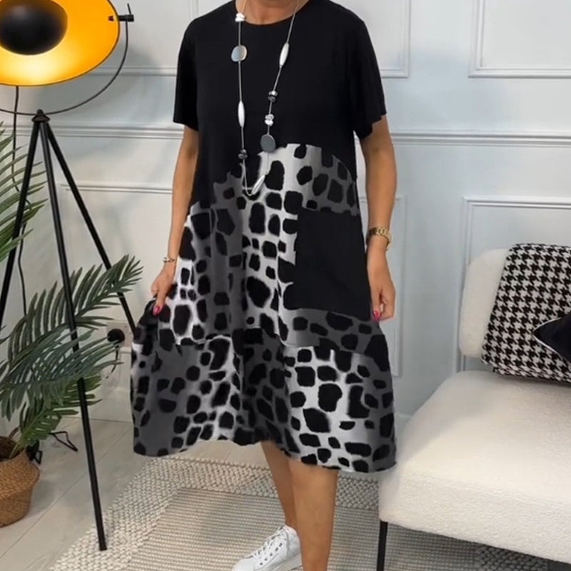 Hansine | Short Sleeve Printed Pocket Midi Dress