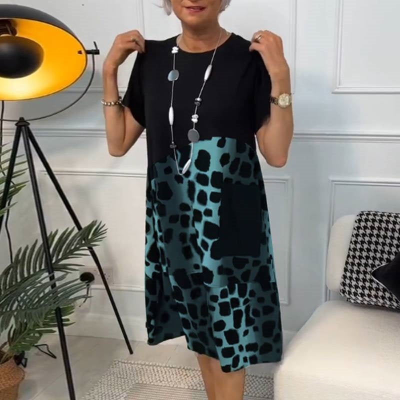 Hansine | Short Sleeve Printed Pocket Midi Dress
