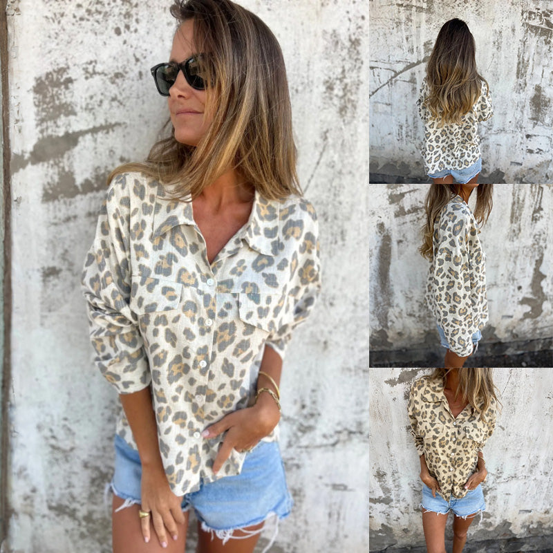 Leely | Shirt Leopard Print Button Front Long Sleeve