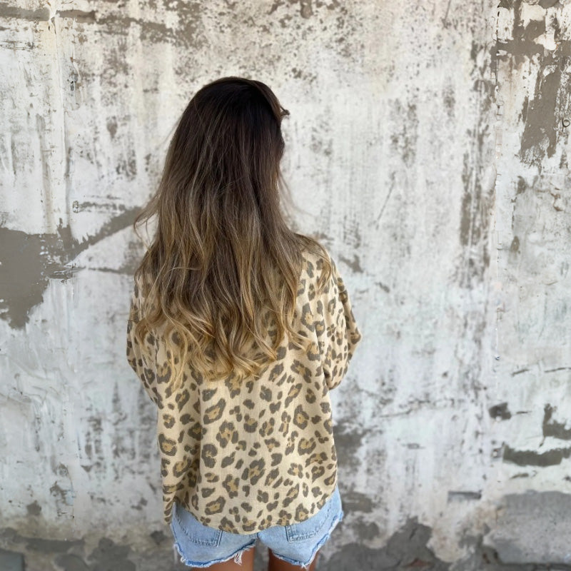 Leely | Shirt Leopard Print Button Front Long Sleeve