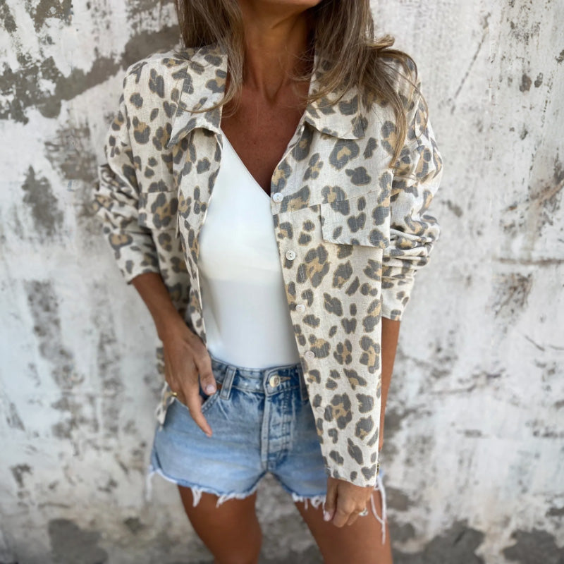 Leely | Shirt Leopard Print Button Front Long Sleeve