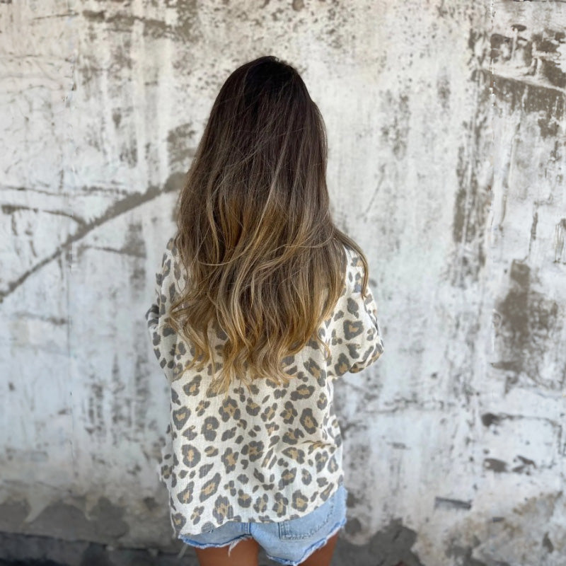 Leely | Shirt Leopard Print Button Front Long Sleeve