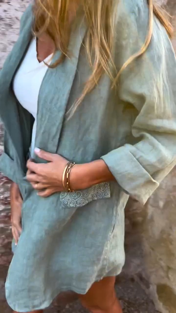Mirana | Open Front Linen Feel Long Sleeve Blouse