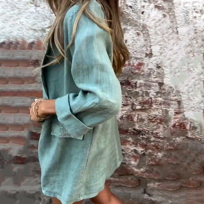 Mirana | Open Front Linen Feel Long Sleeve Blouse