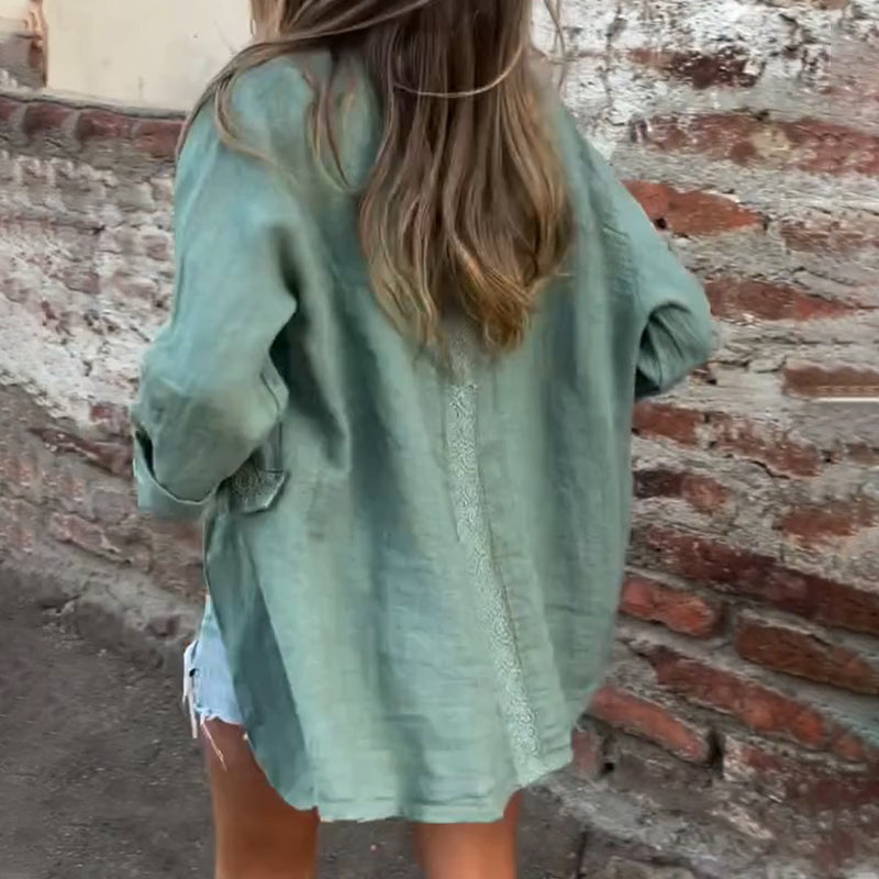 Mirana | Open Front Linen Feel Long Sleeve Blouse