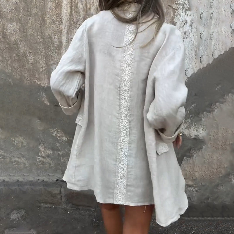 Mirana | Open Front Linen Feel Long Sleeve Blouse