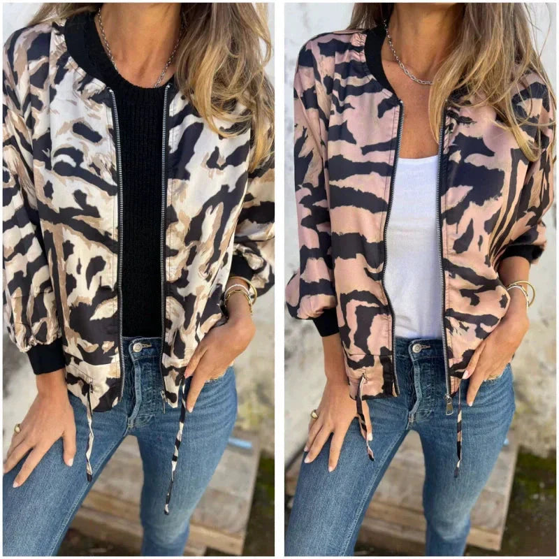 Leezi | Abstract Print Zip Front Jacket