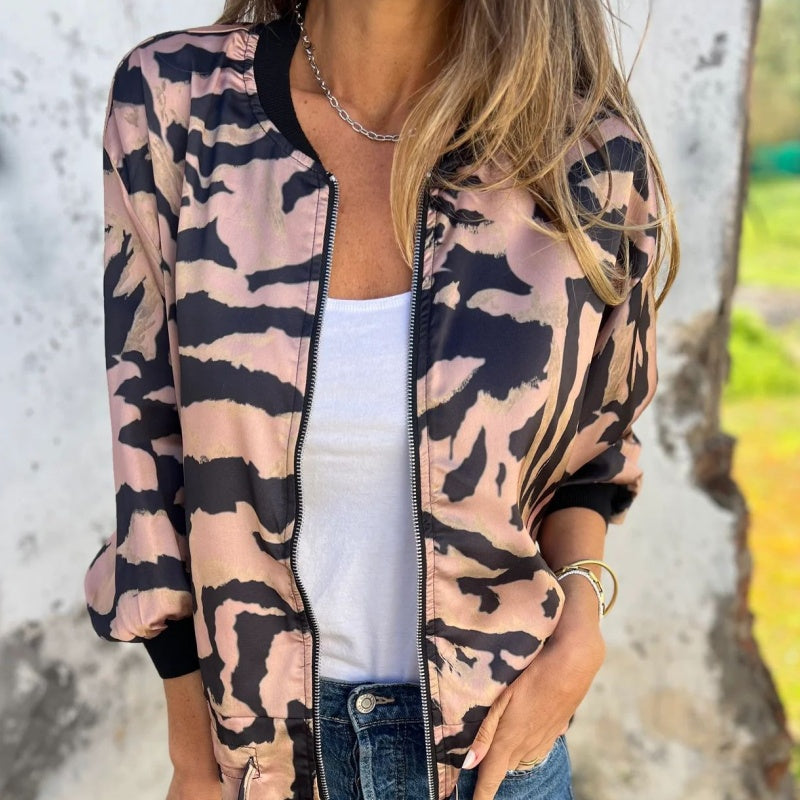 Leezi | Abstract Print Zip Front Jacket