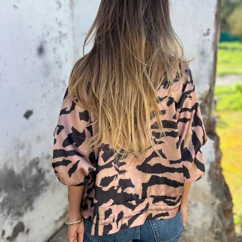 Leezi | Abstract Print Zip Front Jacket