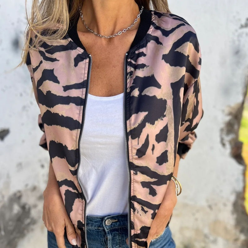 Leezi | Abstract Print Zip Front Jacket