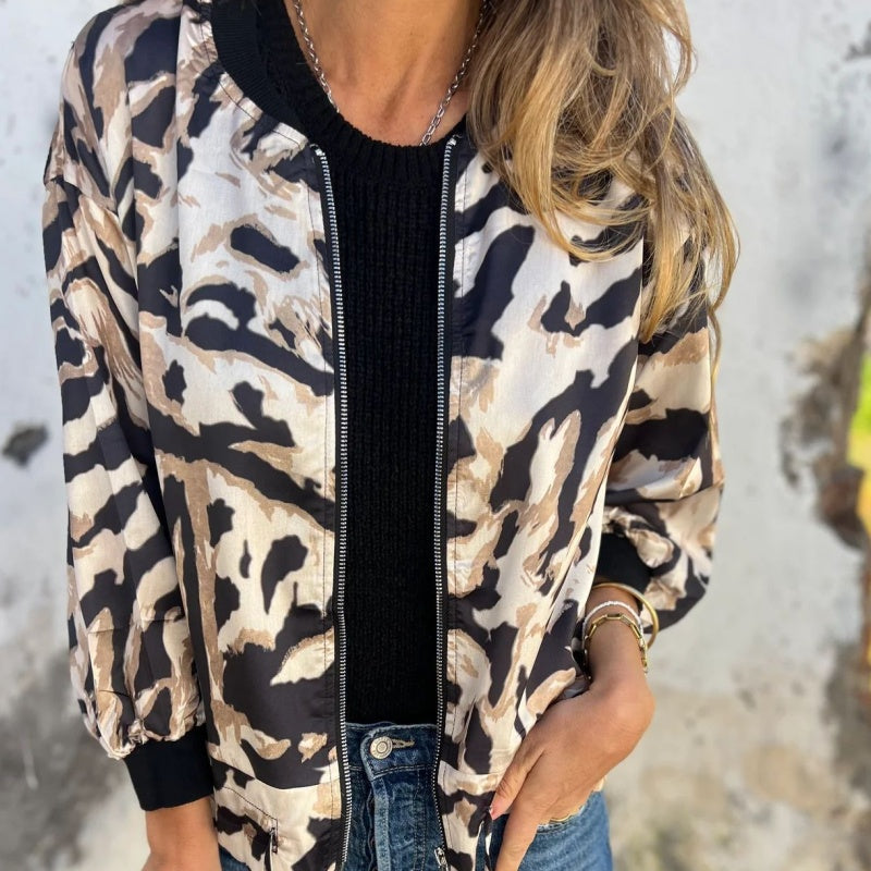 Leezi | Abstract Print Zip Front Jacket