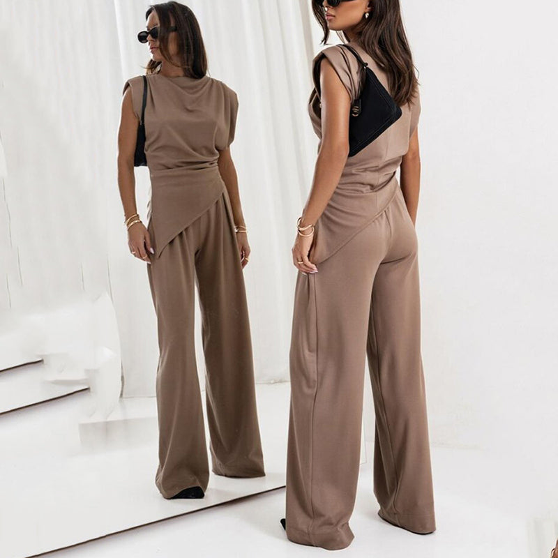 Sonia | Sleeveless Draped Wide Leg Jumpsuit