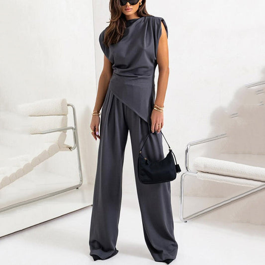 Sonia | Sleeveless Draped Wide Leg Jumpsuit