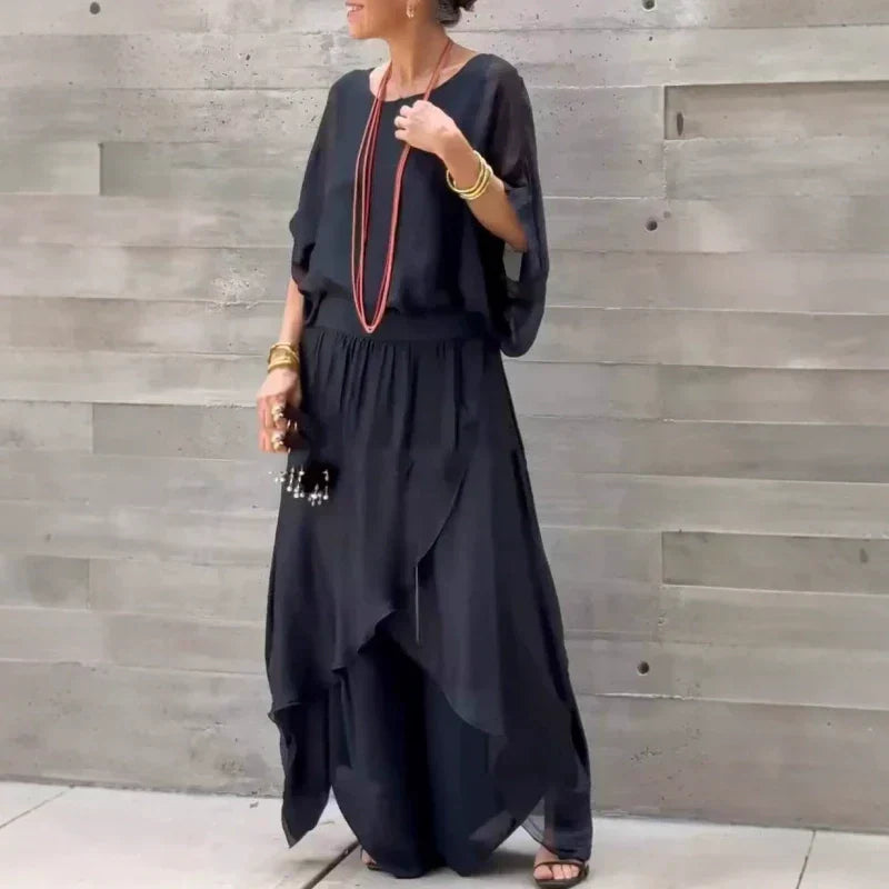 Alyson | Chiffon Batwing Sleeve Two Piece Set