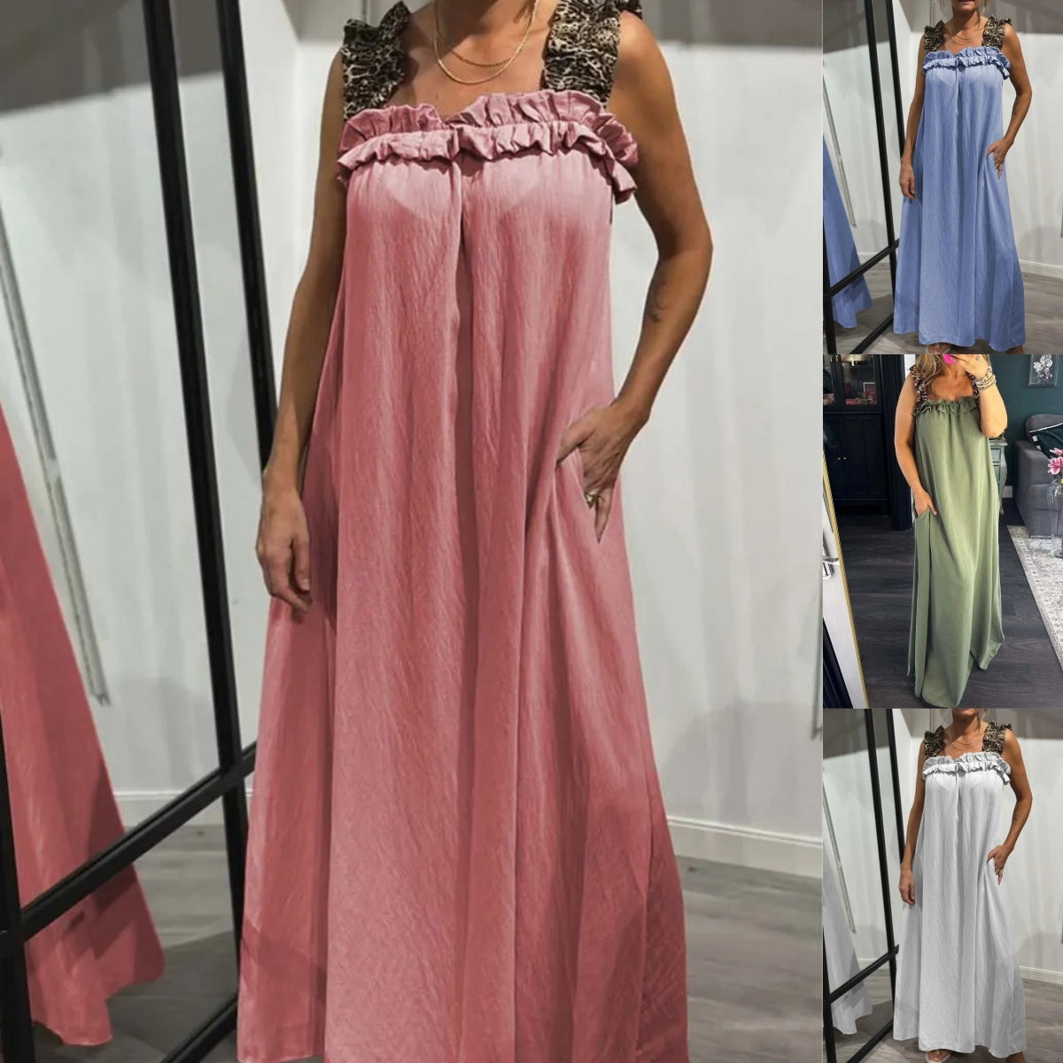 Fiola | Maxi Dress Sleeveless Ruffle Neck Pockets