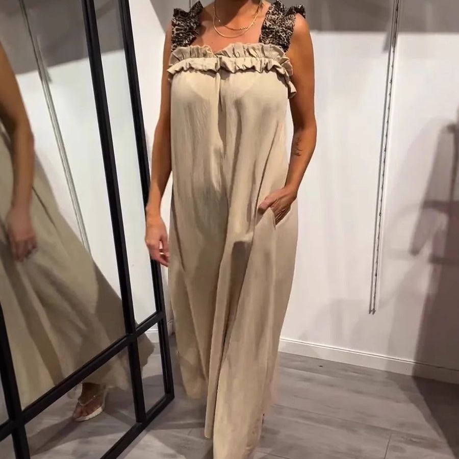Fiola | Maxi Dress Sleeveless Ruffle Neck Pockets