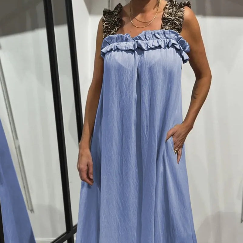 Fiola | Maxi Dress Sleeveless Ruffle Neck Pockets