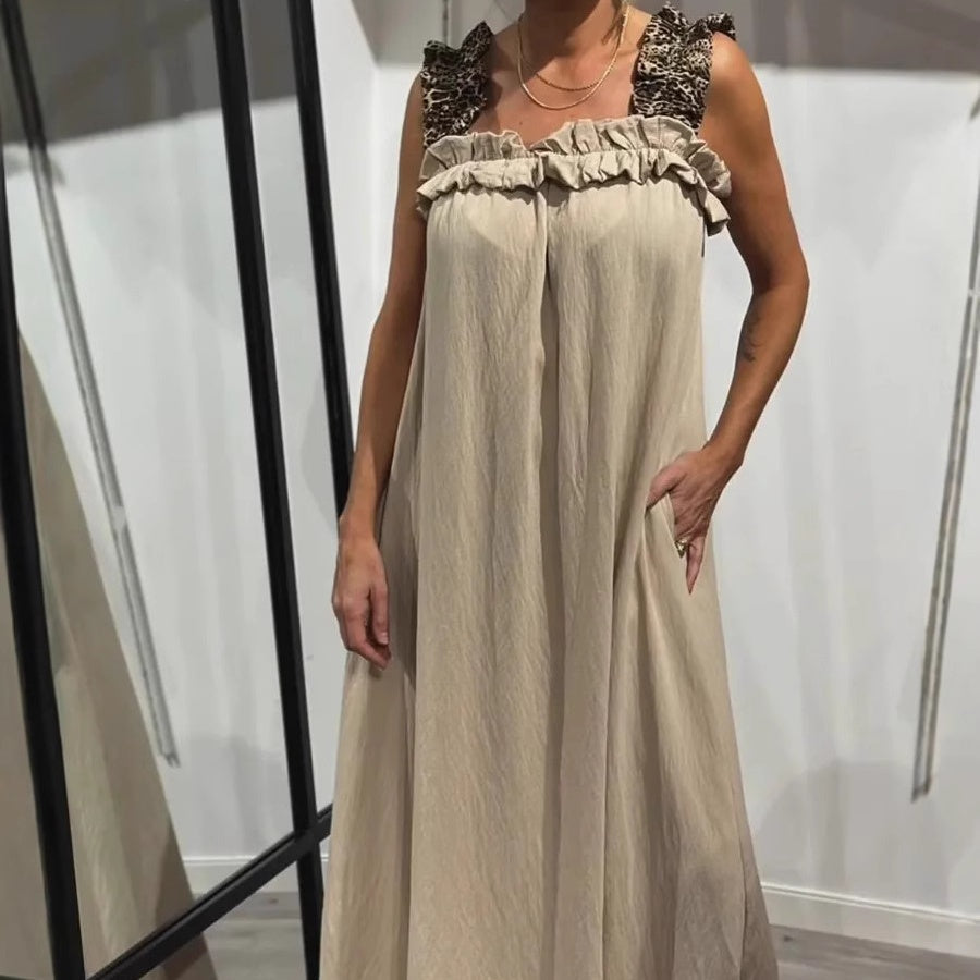 Fiola | Maxi Dress Sleeveless Ruffle Neck Pockets