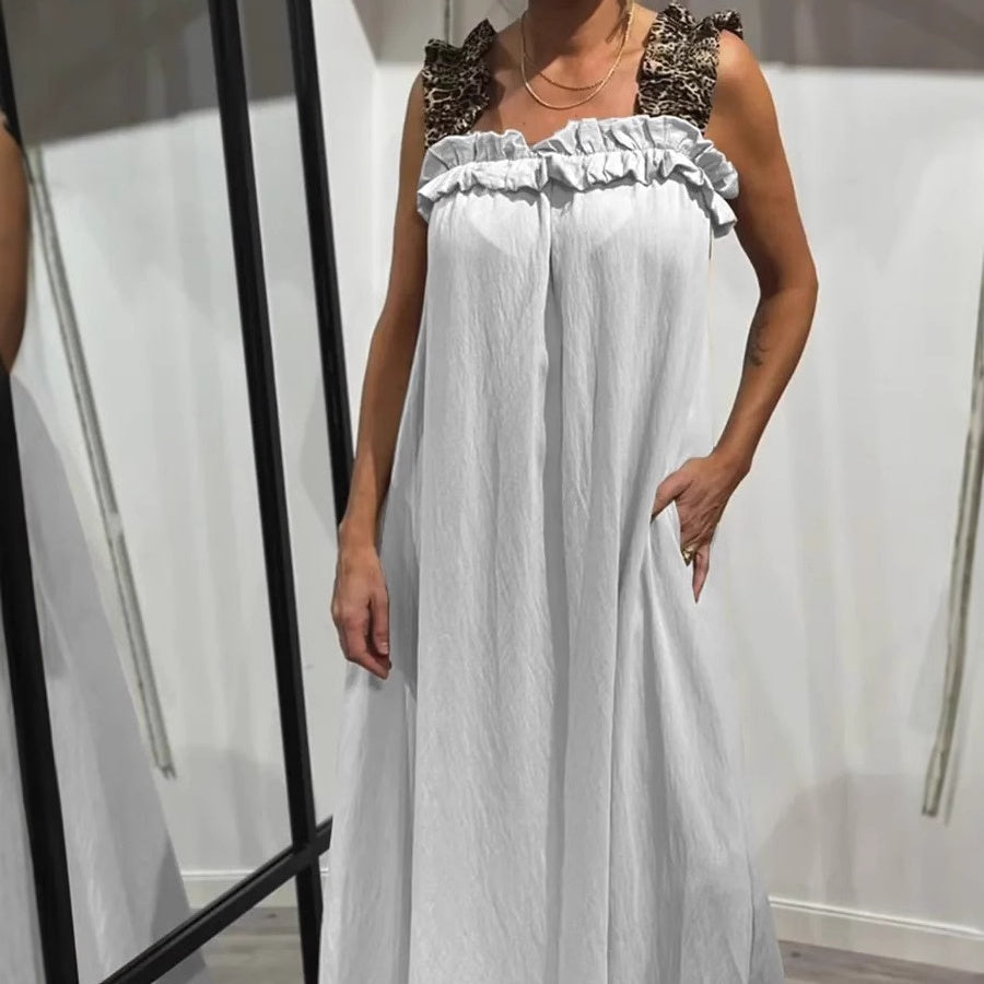 Fiola | Maxi Dress Sleeveless Ruffle Neck Pockets