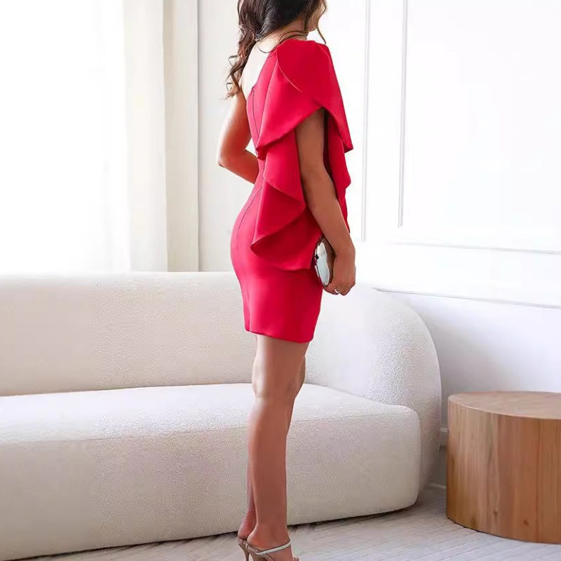 Leah | One Shoulder Ruffle Mini Cocktail Dress