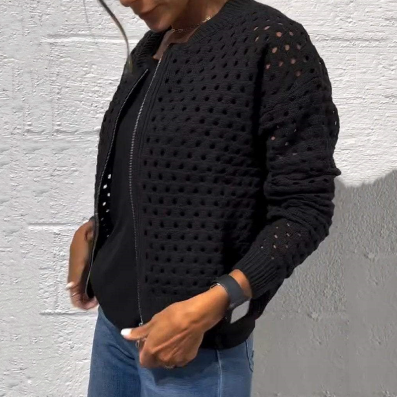 Raluca | Open Knit Zip Front Cardigan Jacket