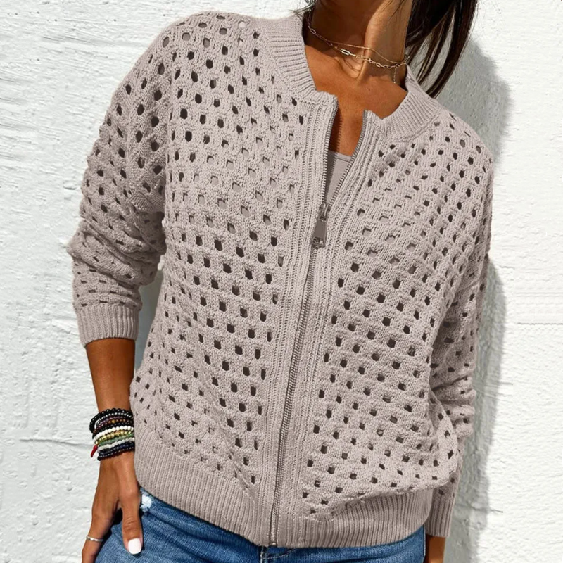 Raluca | Open Knit Zip Front Cardigan Jacket
