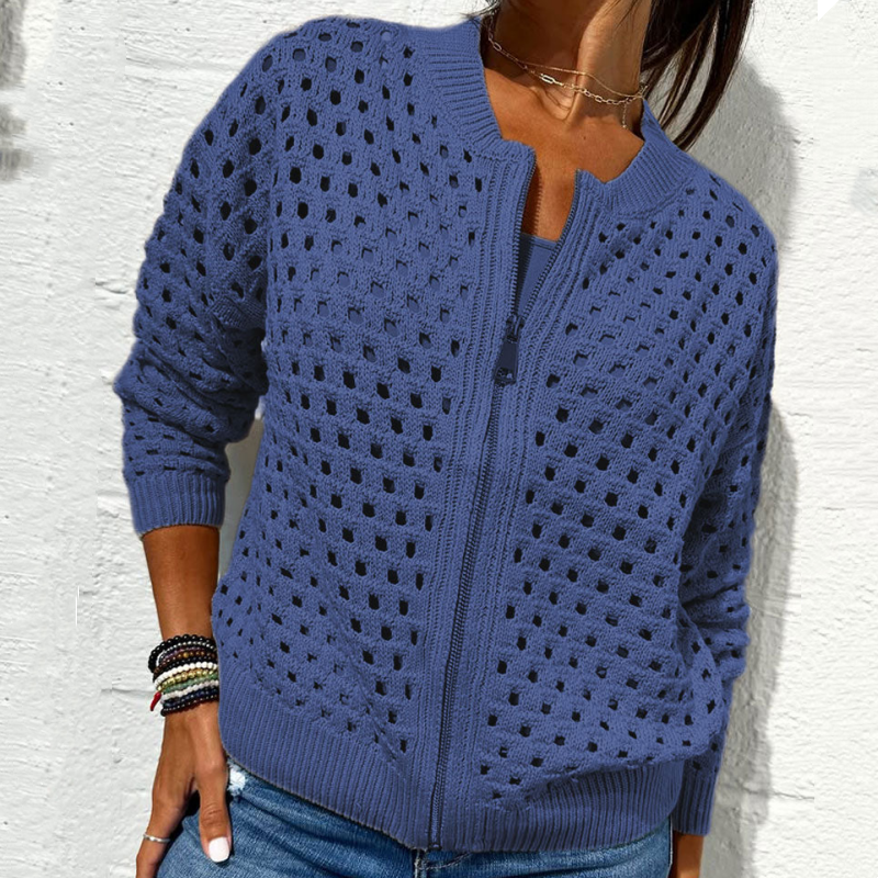 Raluca | Open Knit Zip Front Cardigan Jacket
