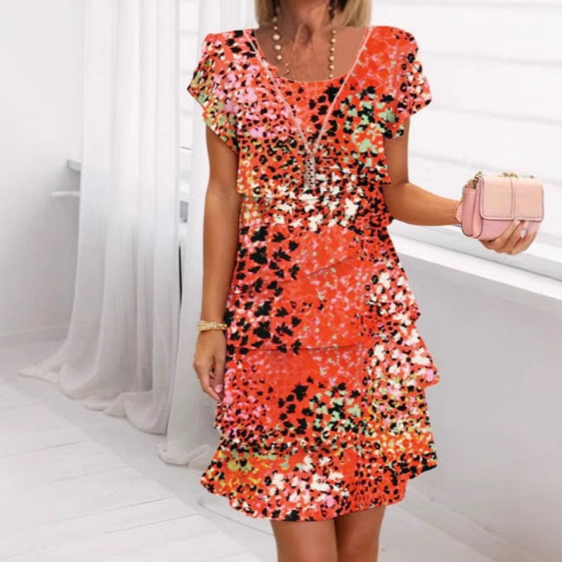 Jonna | Printed Tiered Flutter Sleeve Dress