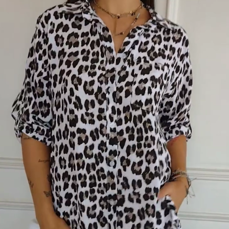 Henrietta | Leopard Print Roll Sleeve Shirt