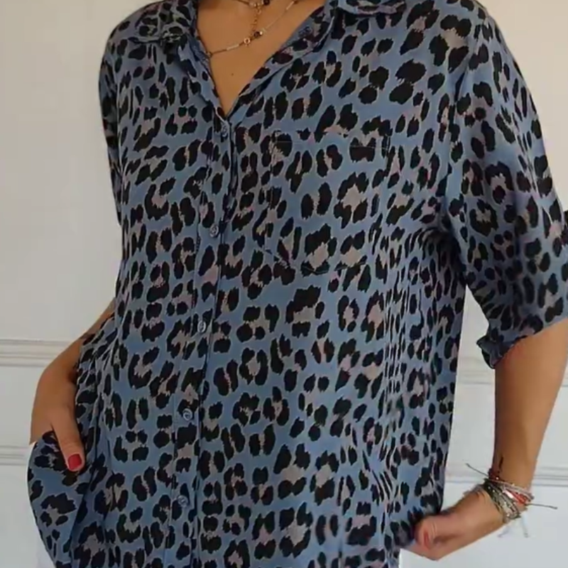 Henrietta | Leopard Print Roll Sleeve Shirt
