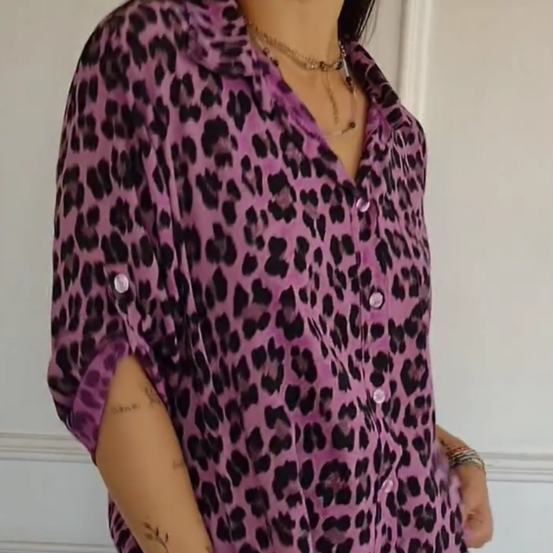 Henrietta | Leopard Print Roll Sleeve Shirt