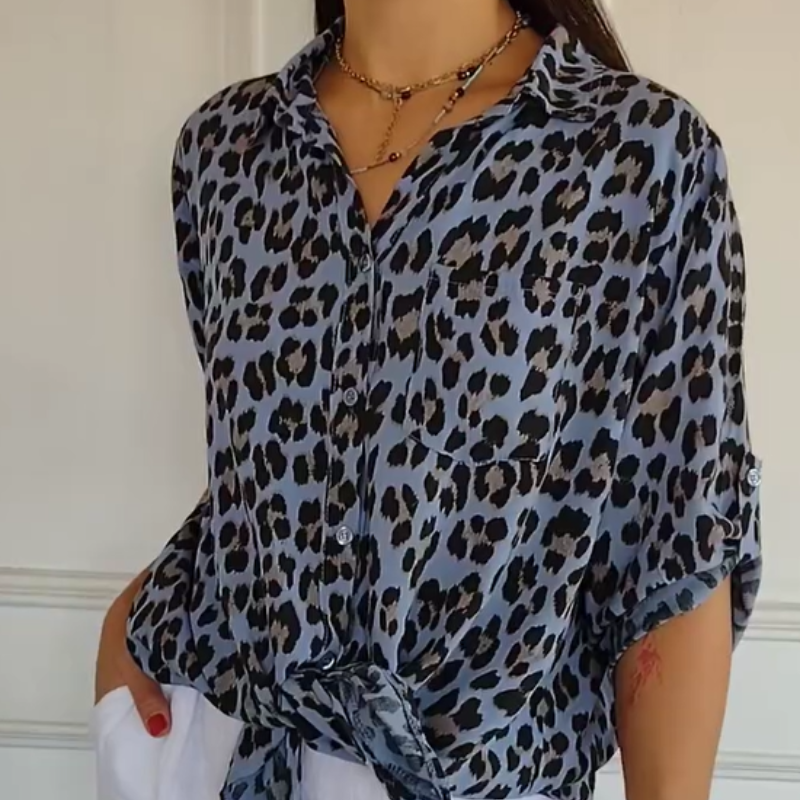 Henrietta | Leopard Print Roll Sleeve Shirt