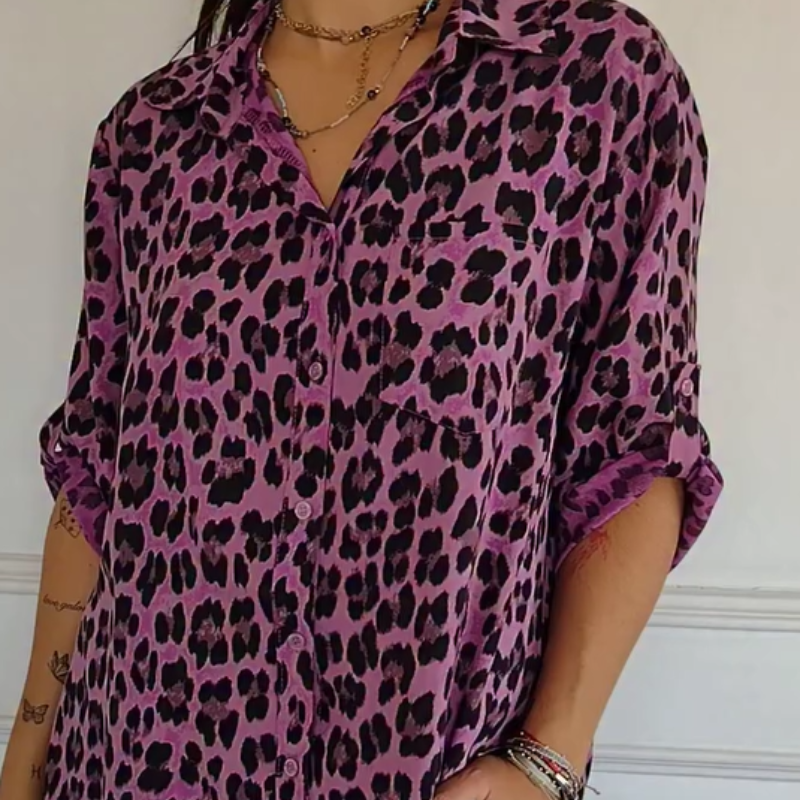 Henrietta | Leopard Print Roll Sleeve Shirt