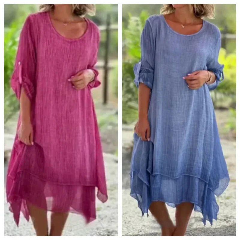 Mariela | Round Neck Layered Hem Midi Dress