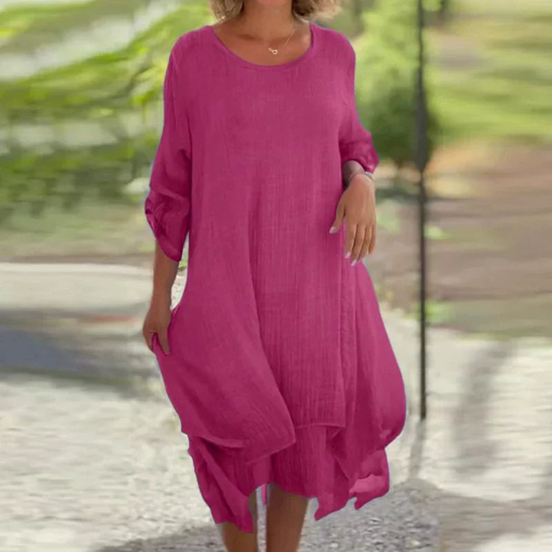 Mariela | Round Neck Layered Hem Midi Dress