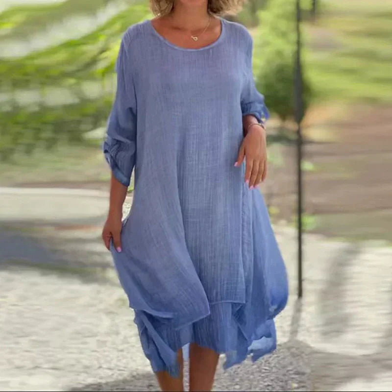 Mariela | Round Neck Layered Hem Midi Dress