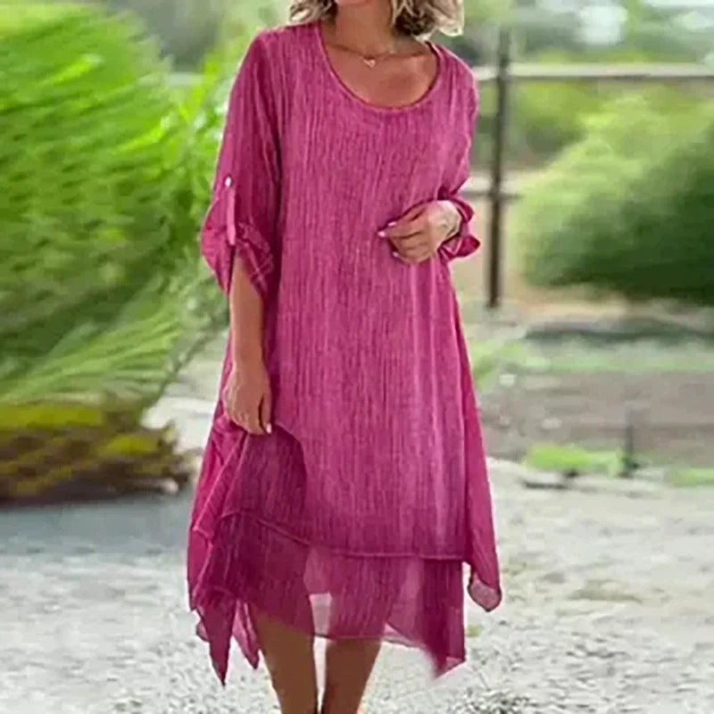 Mariela | Round Neck Layered Hem Midi Dress