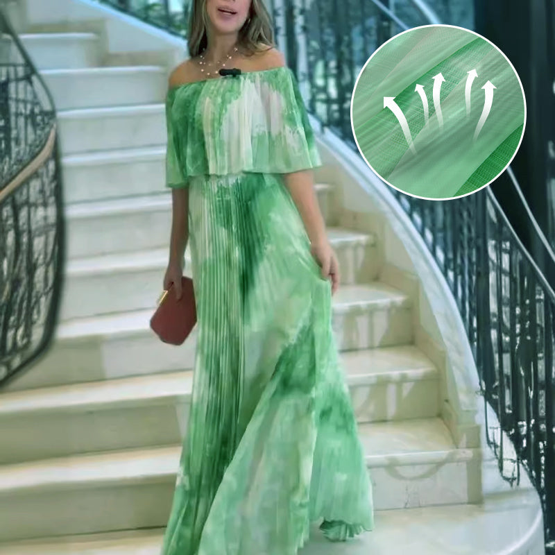 Vinelia | Off Shoulder Pleated Printed Maxi Dress