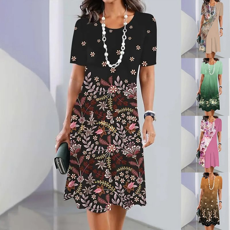 Ursulla - Floral Print Short Sleeve Midi Dress