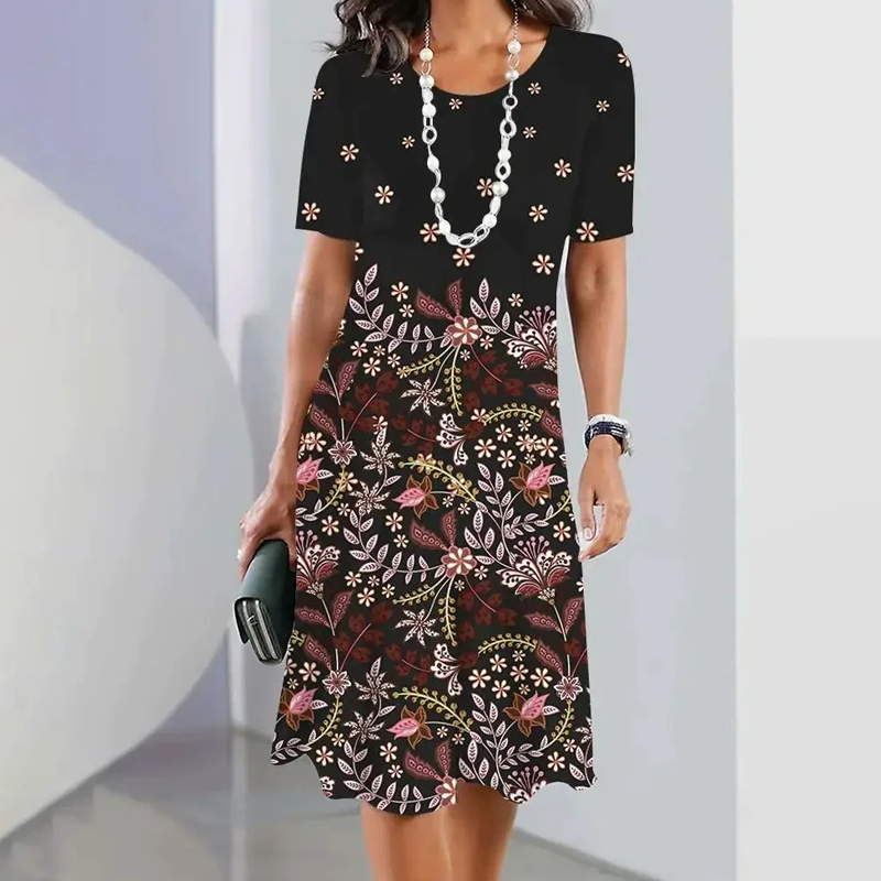 Ursulla - Floral Print Short Sleeve Midi Dress
