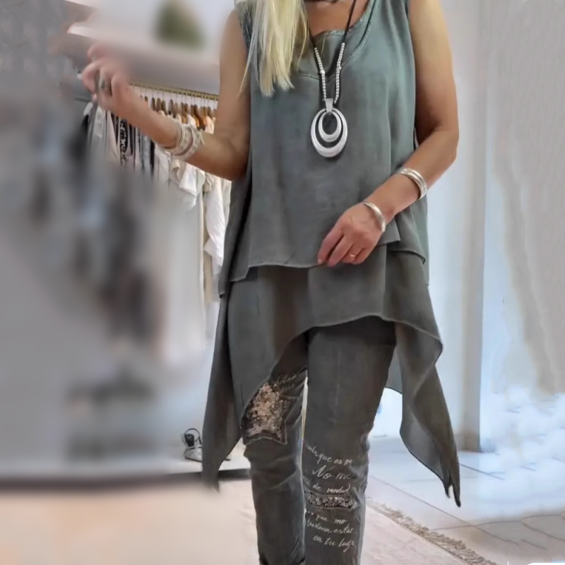 Sousana | Sleeveless Layered Top Floral Pant Set