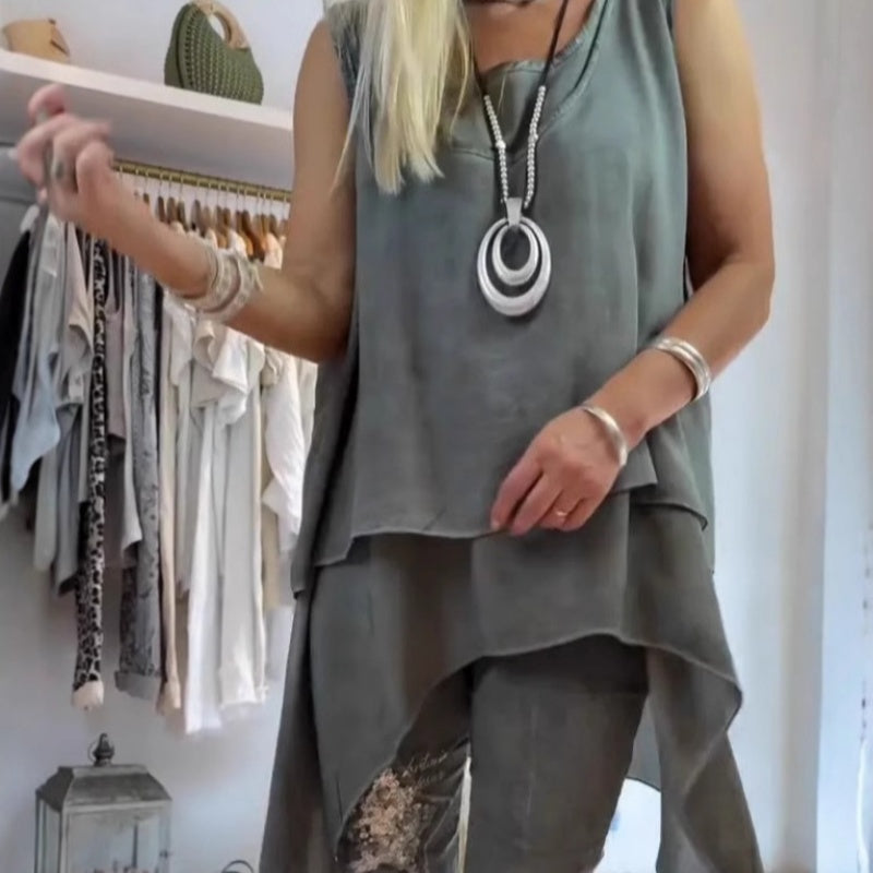 Sousana | Sleeveless Layered Top Floral Pant Set