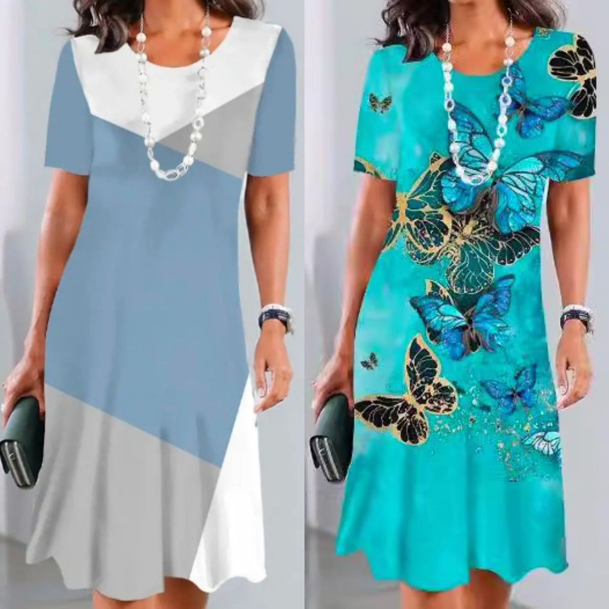 Lourah | Short Sleeve Butterfly Print Midi Dress