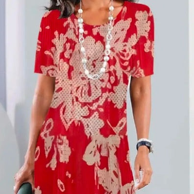 Lourah | Short Sleeve Butterfly Print Midi Dress