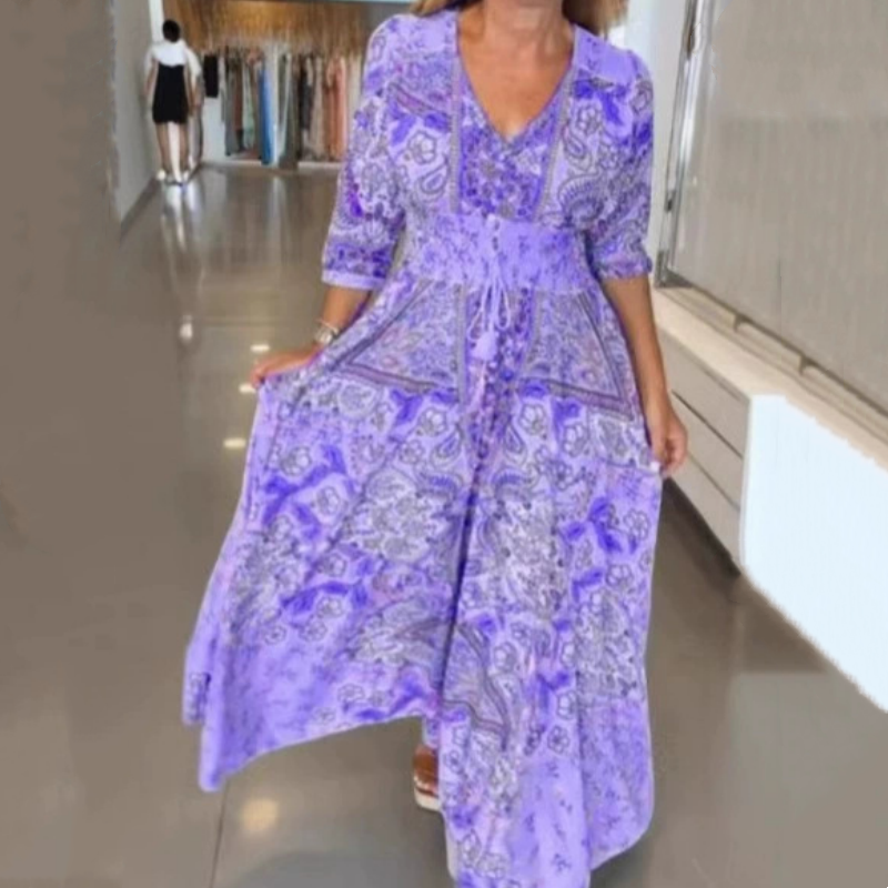 Aliye | Paisley Print V-Neck Maxi Dress