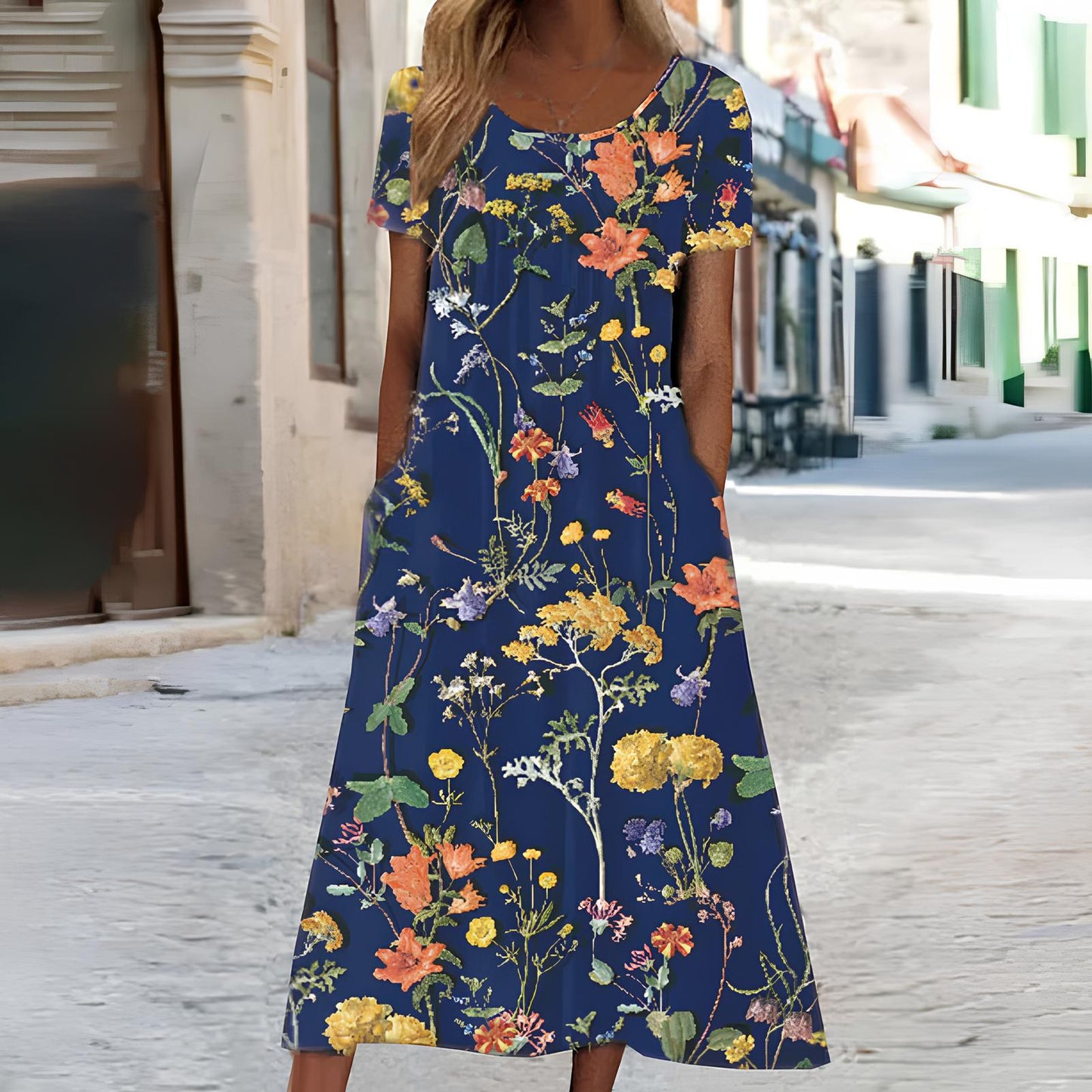 Ndatipo | White Floral Print Short Sleeve Midi Dress