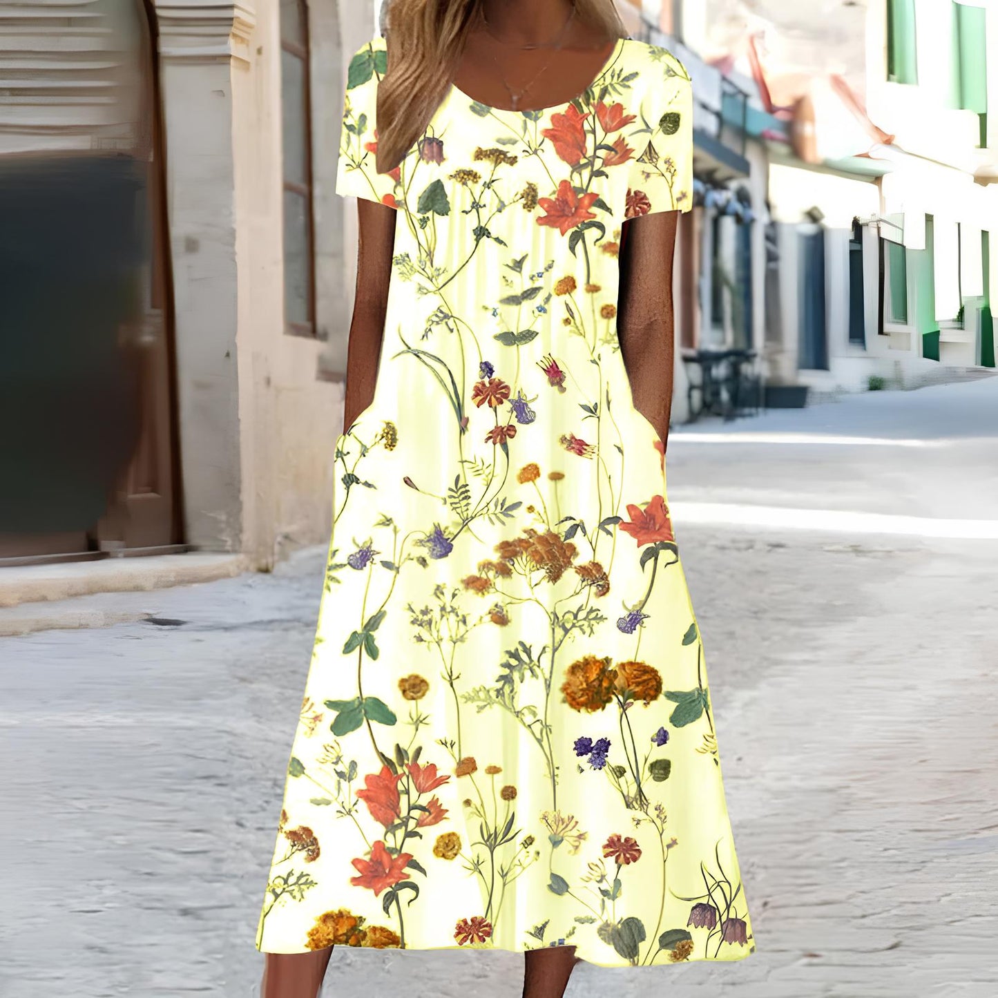 Ndatipo | White Floral Print Short Sleeve Midi Dress