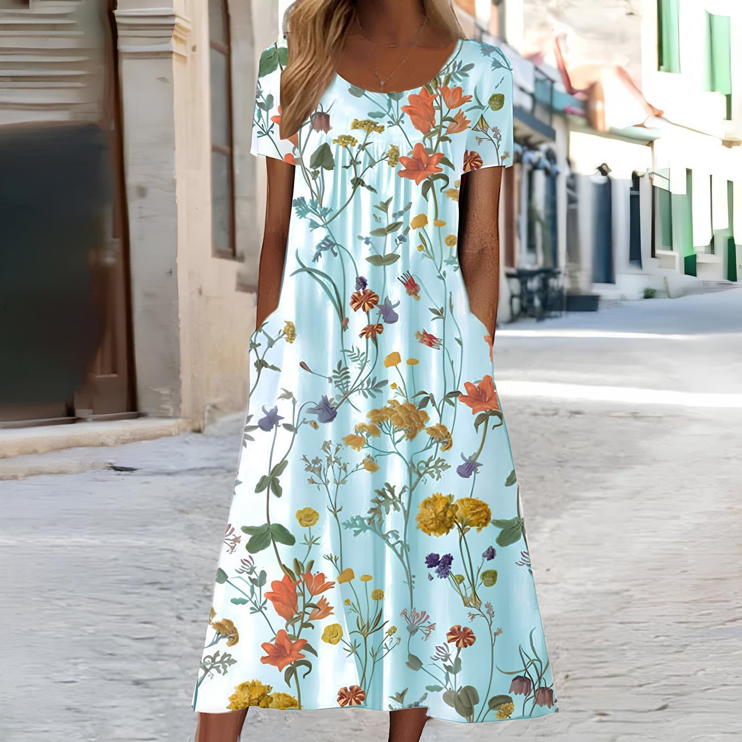 Ndatipo | White Floral Print Short Sleeve Midi Dress