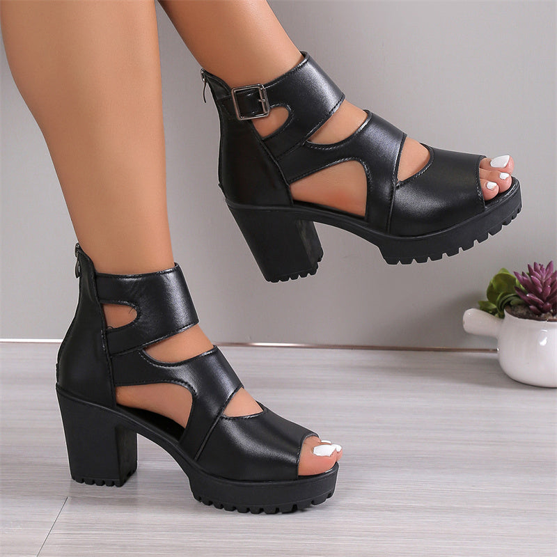 Valasia | High Heel Sandals Cutout Block Heel
