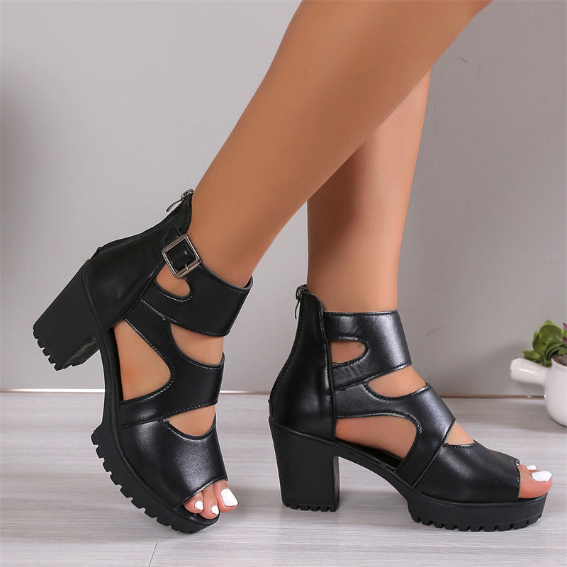 Valasia | High Heel Sandals Cutout Block Heel